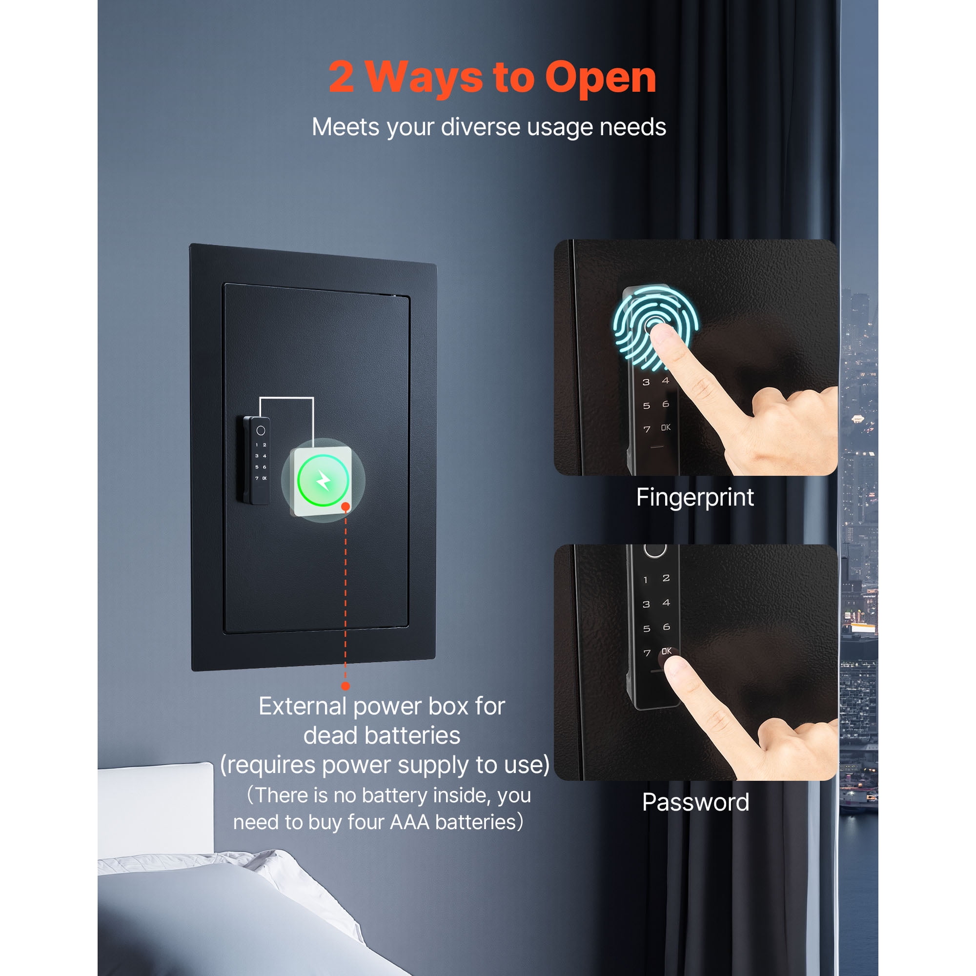 KFFKFF 3-Tier Hidden Wall Safe with Fingerprint Access, Password, Key, and Turning Knob, Durable Steel Construction with Adjustable Shelves and Key Holders for Secure Storage of Valuables