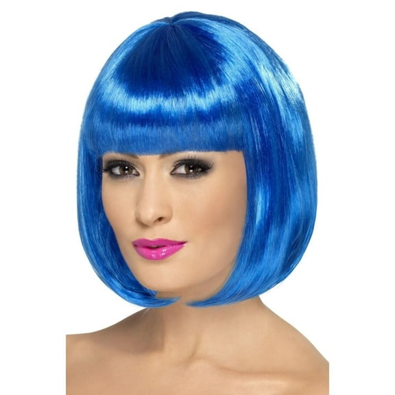 Smiffys Partyrama Womens Wig 12 inch Adult Blue Short Bob Fringe Costume Accessory