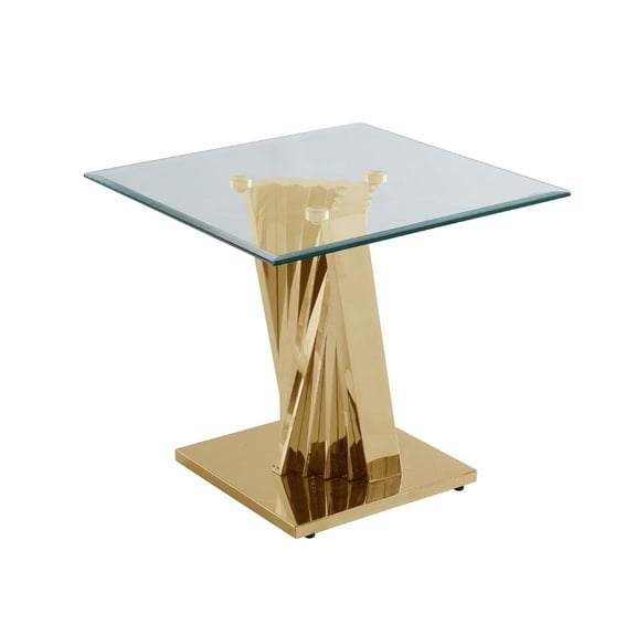 Geometric Clear Glass Sofa End Table with Gold Stainless Steel