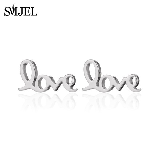 SMJEL Pendientes de acero inoxidable con letras de amor para mujer, Pendientes negros Punk con palabras en inglés, joyería Piercing Unisex, Pendientes de fiesta