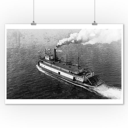 Boat Docks Wall Art Seattle, Washington - Aerial View of River Boat Skagit Bell Departing Dock (9x12 Art Print, Wall Decor Travel Poster) ()