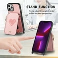 thumbnail image 3 of Compatible with iPhone 13 Pro Max Case Wallet, with Credit Card Holder Zipper Pocket Crossbody Strap Heart Pattern PU Leather Magnetic Clasp Kickstand Heavy Duty Protective Flip Cover, Pink, 3 of 12
