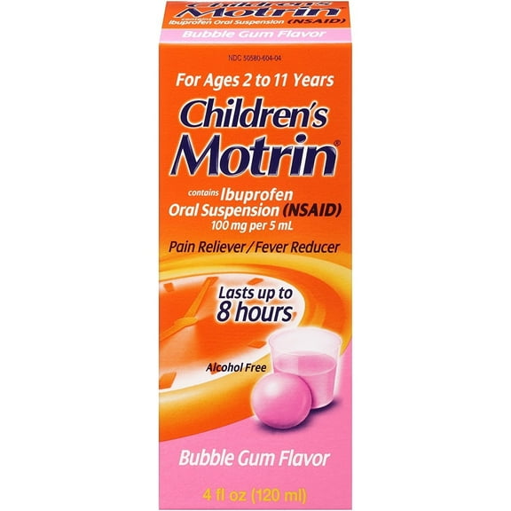 Motrin Children's Pain Reliever Oral Liquid Suspension, Bubble Gum, 4oz