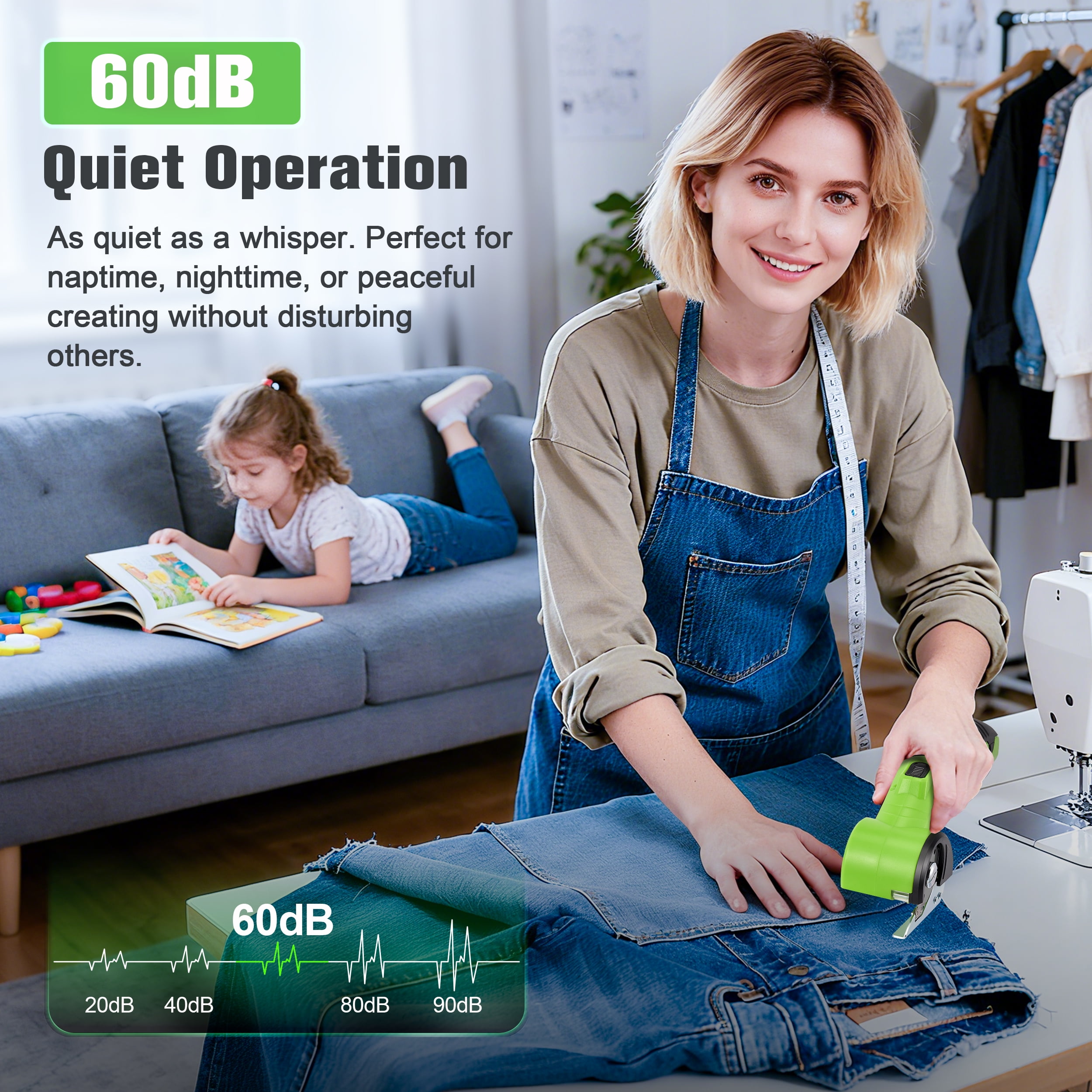 RELOIVE Cordless Electric Scissors,4.2V Rechargeable Rotary Cardboard Cutter, 2000mAh Battery, with LED Light, 2 Blades, Box Cutter for Fabric Carpet Carton Plastic Leather Cloth