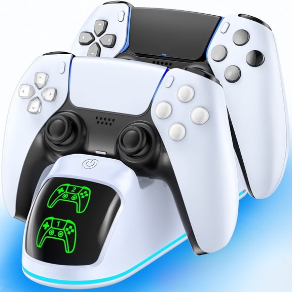 PS5 Controller Charger for Dualsense & Dualsense Edge,Overcharge Protection Fast Controller Charging Station Stand Skin with Cable for Game Consoles