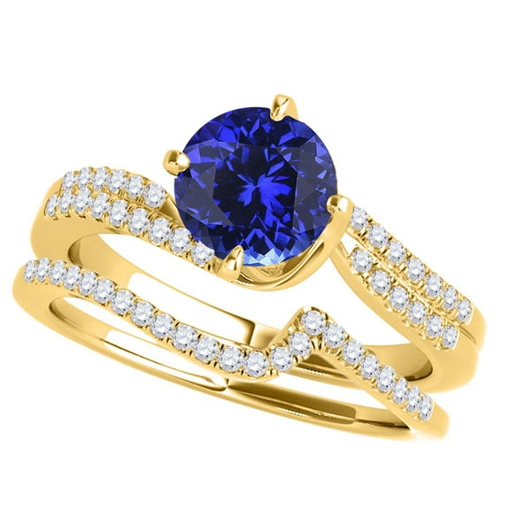 Aonejewelry 1.15 Ct. Ttw Halo Tanzanite and Diamond Bridal Set In 14k Yellow Gold