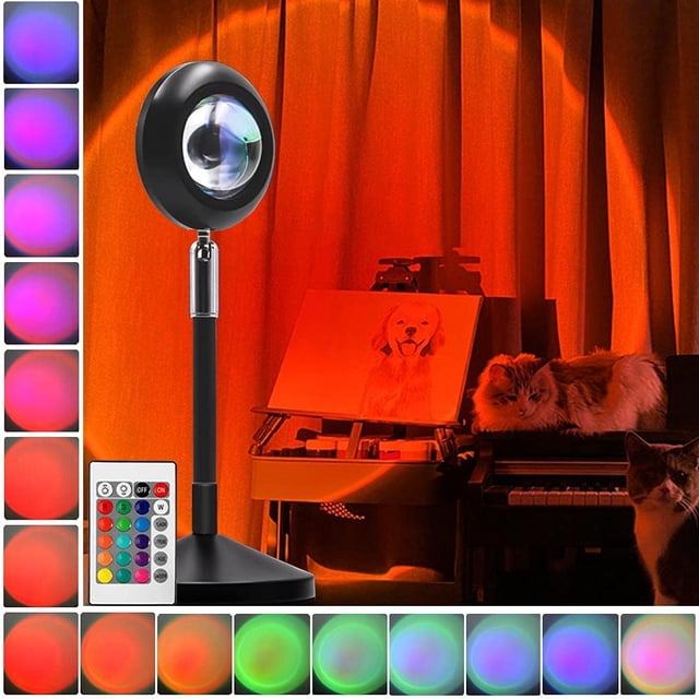 shiyou-Sunset Lamp, Sunset Projection Lamp Sunset Projector Light 16 Colors Brightness Adjustable with Remote Control USB Charging Projection Night Light for Photography Party Home Living Room\u2026