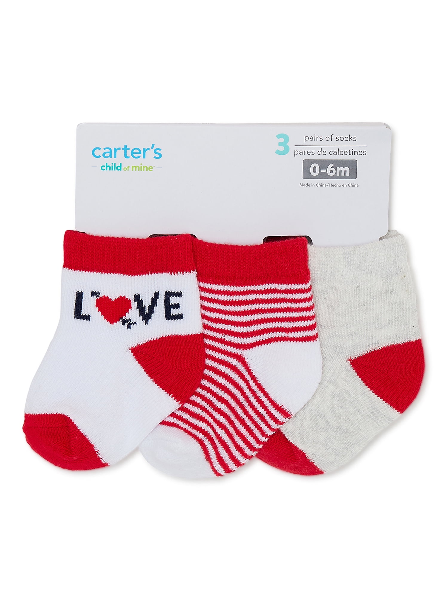 Carter's Child of Mine Baby Valentine Crew Socks, 3-Pack, Sizes 0M-6M