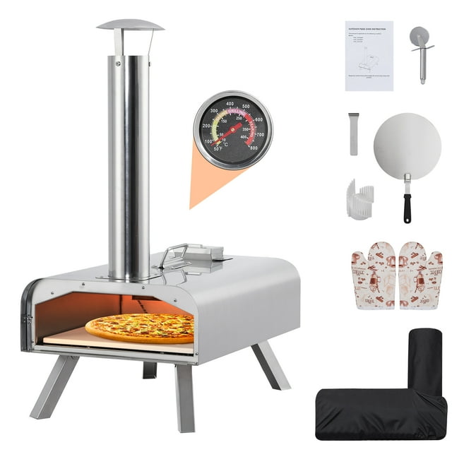 12 Inch Portable Wood Pellet Pizza Oven Outdoor, Stainless Steel Pizza Maker with Pizza Stone Peel & Carry Bag, Foldable Legs Pizza Oven for Backyard