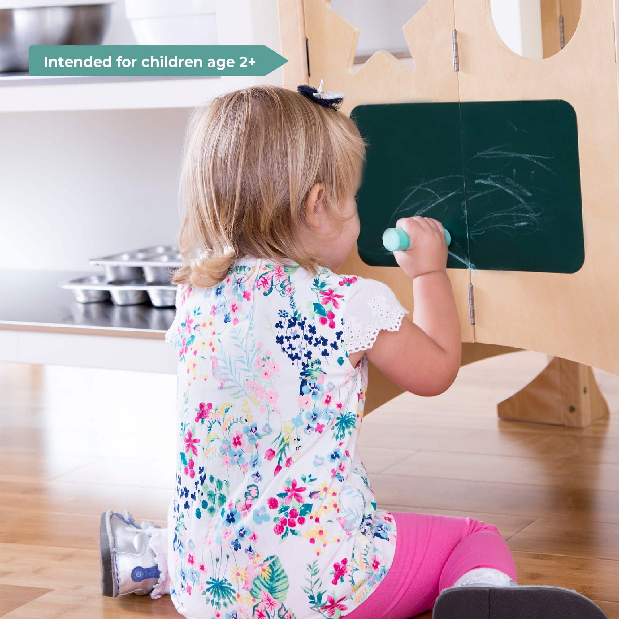 Guidecraft Kitchen Helper Stool with 2 Keepers Natural Double