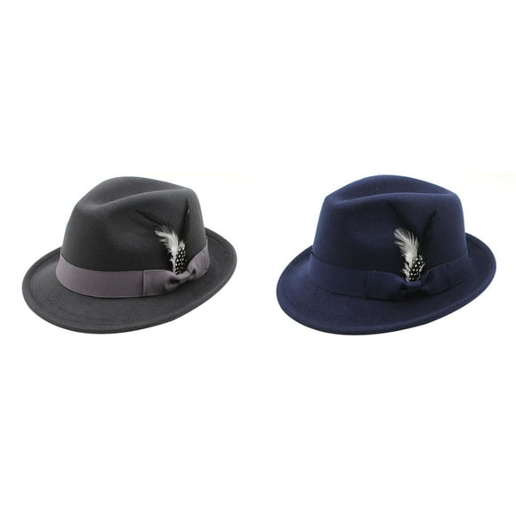 2 Pack(Navy 1PCS & GY2 1PCS) Multipack Hiking Hat Men Vintage German Beer Hat Traditional Fedora with Feather for Oktoberfest Parties & Cow Hat Outdoor Events