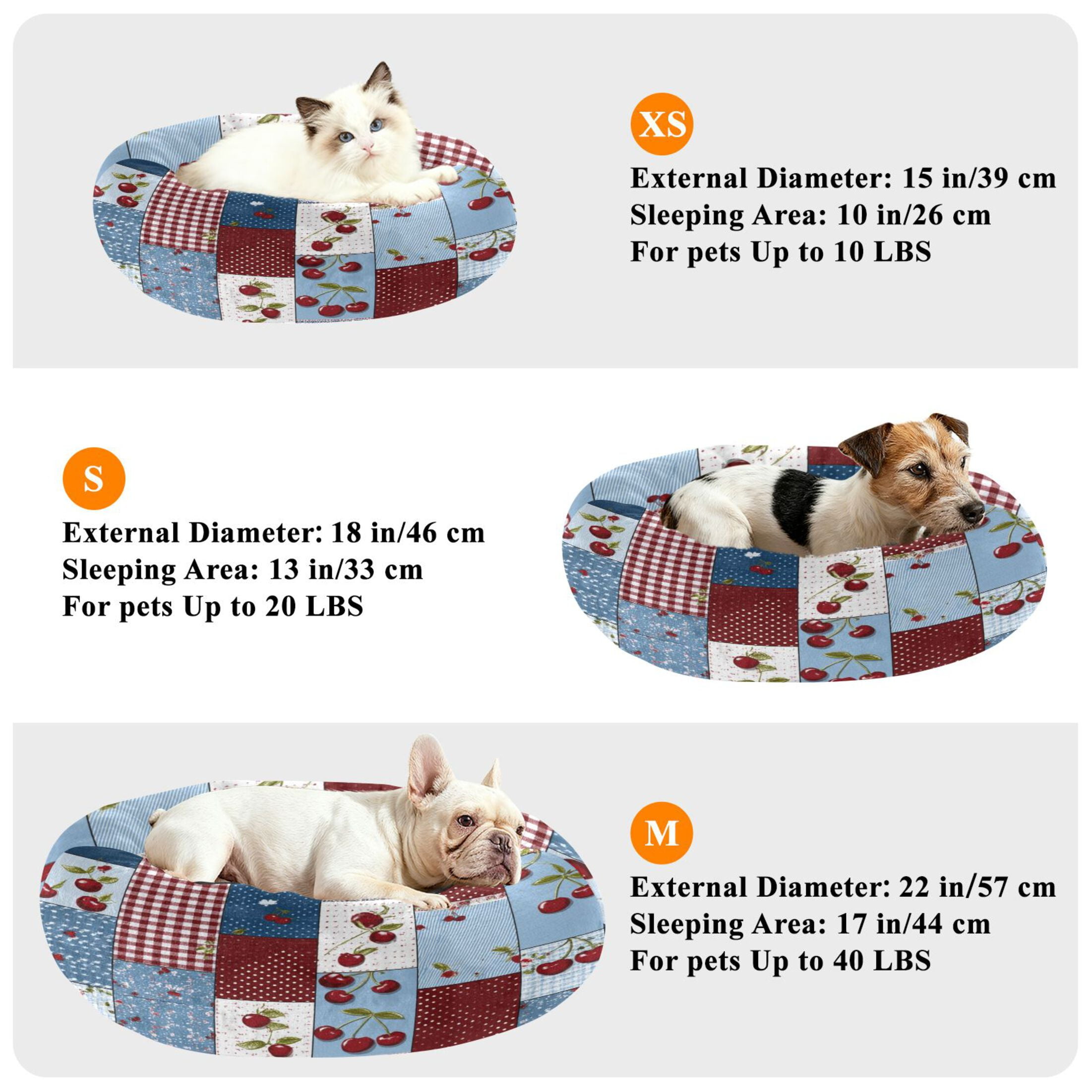 Iauyy Pet Couch Donut Cat Bed for Indoor Cats/Small Dogs Washable & Machine with Non-slip Bottom Calming Cat Furniture, Cherry Pattern (M)