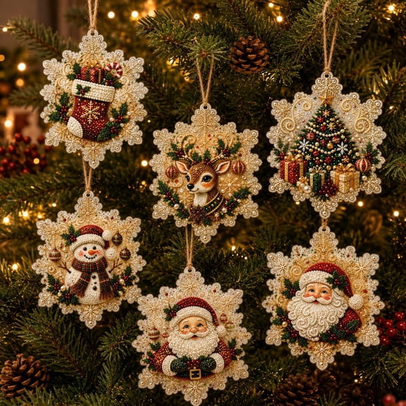 6PCS Christmas Wooden Ornaments DIY Pearl Diamond Painting Kit
