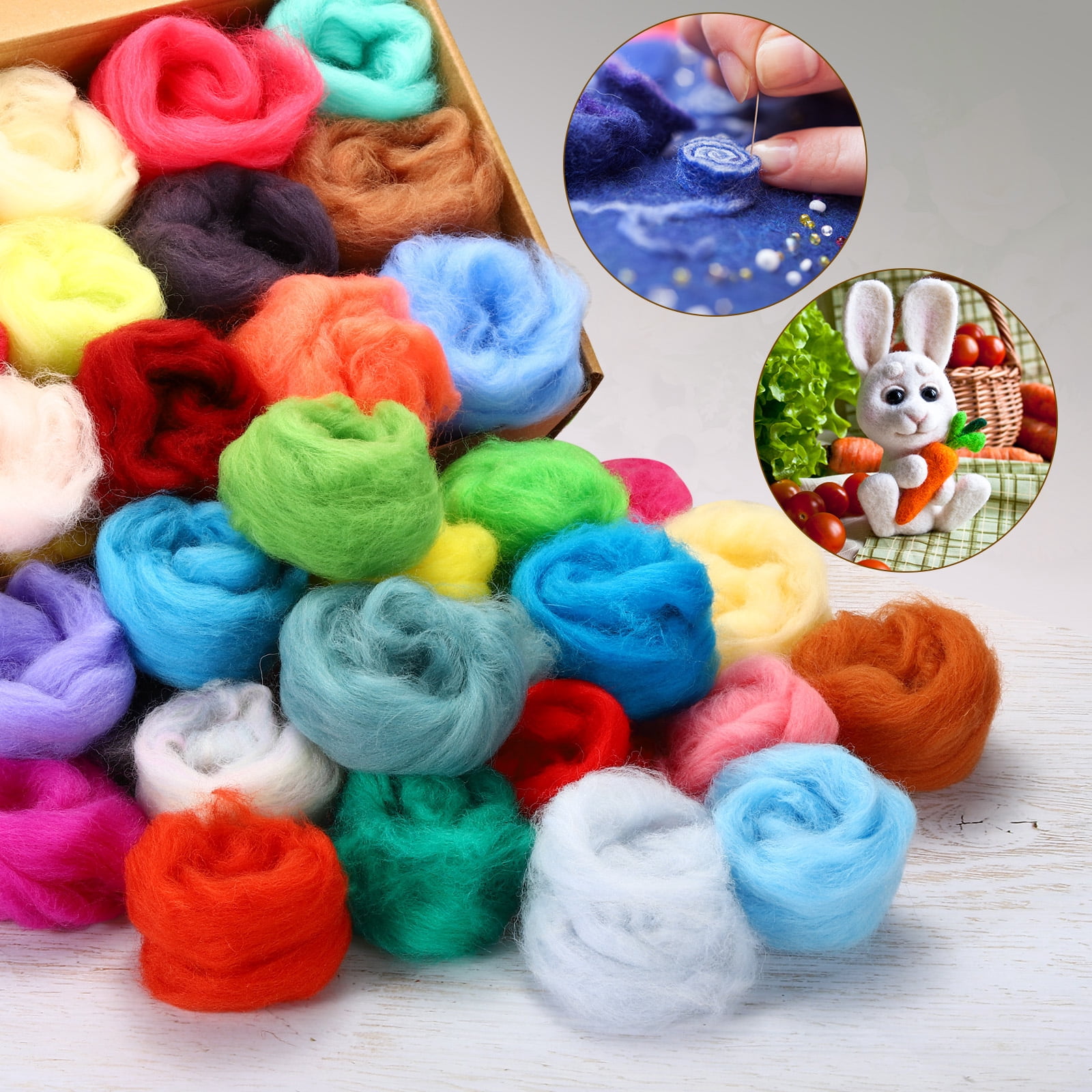 Needle Felting Wool  50 Colors Fibre Wool Yarn Needle Felting Hand for Wool Felting Yarn Supplies, 3g/pack