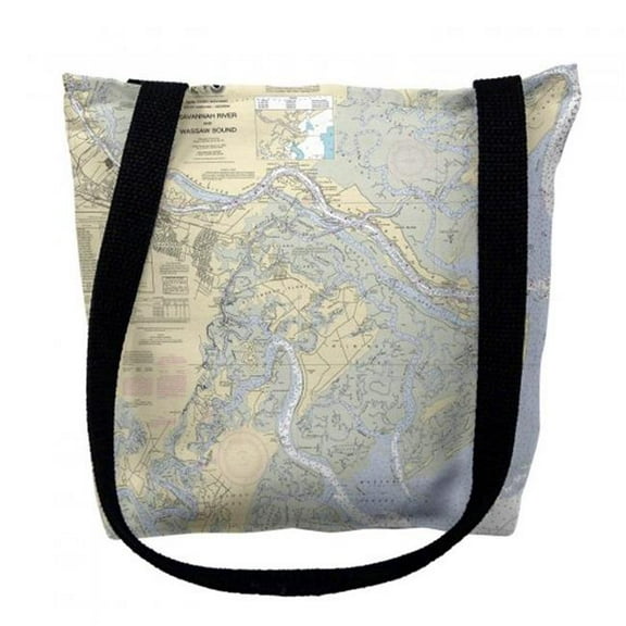 Betsy Drake TY214M 16 x 16 in. Savannah River & Wassaw Sound Georgia Nautical Map Tote Bag - Medium