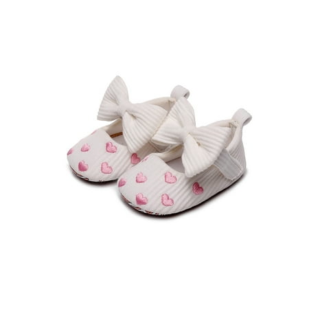 

Eloshman Newborn Dress Shoes First Walker Mary Jane Bowknot Flats Wedding Breathable Prewalker Princess Shoe Non Slip White 6C