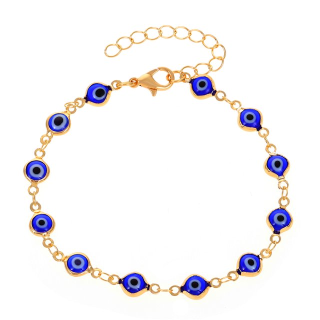 Exquisita pulsera de oro para mujer, pulsera sencilla, exquisita, hojas de mal de ojo, clip cruzado, azul oscuro