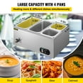 thumbnail image 3 of VEVOR 110V Commercial Food Warmer 2x1/3GN and 2x1/6GN, 4-Pan Stainless Steel Bain Marie 24 Qt Capacity,1500W Steam Table 15cm/6inch Deep,Temp. Control 86-185℉, Electric Soup Warmer w/ Lids & 2 Ladles, 3 of 9