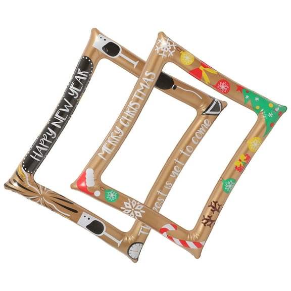 OUNONA PVC Inflatable Happy New Year Photo Booth Frame 2pcs Party Selfie Props