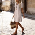 thumbnail image 6 of Horkkom Linen Dress Women Short Sleeve Mini Solid Color Summer Dresses Loose Vacation Casual Dresses, S-2XL, 6 of 8