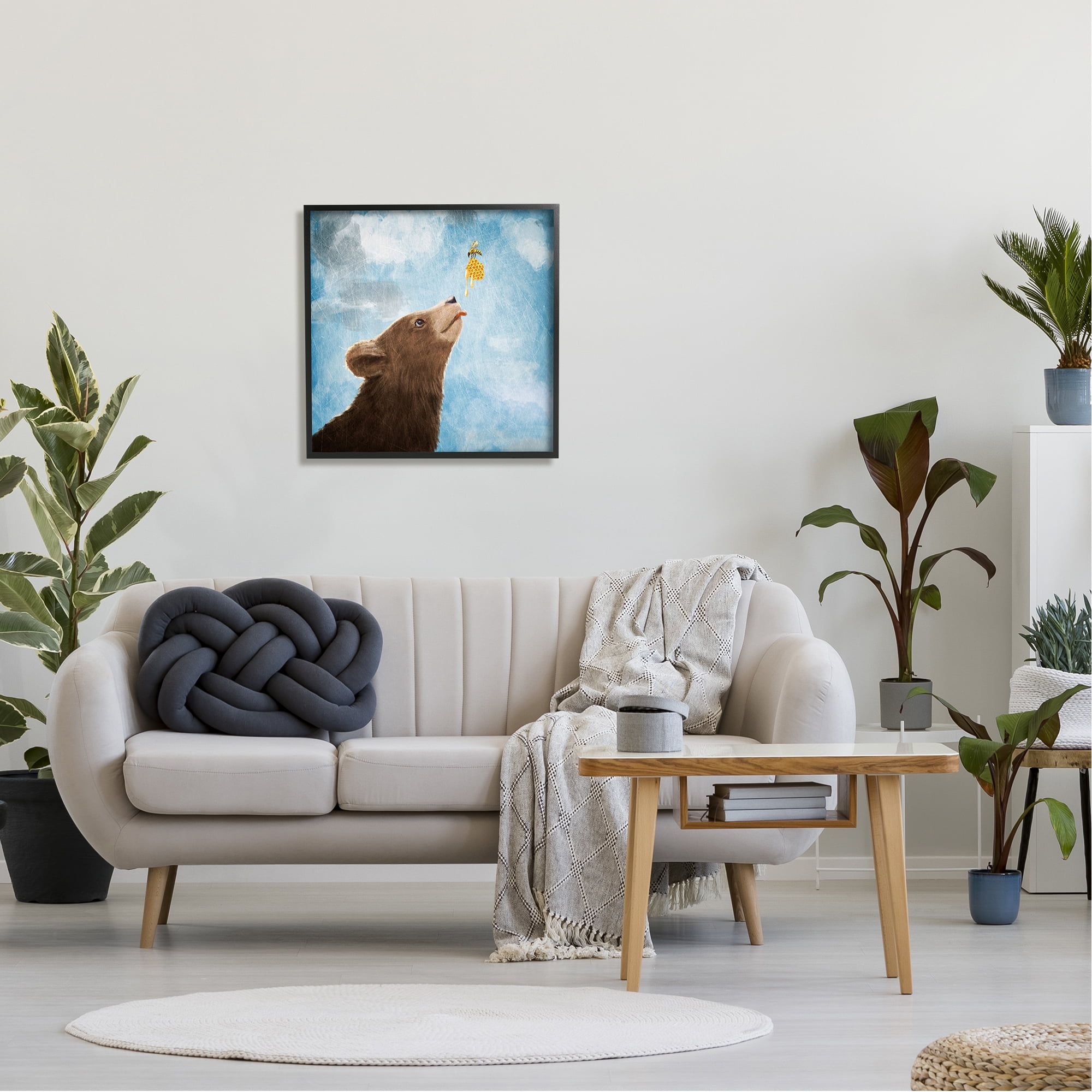 Stupell Industries Bear & Honey Bee Animals & Insects Painting Black Framed Art Print Wall Art, 24 x 24
