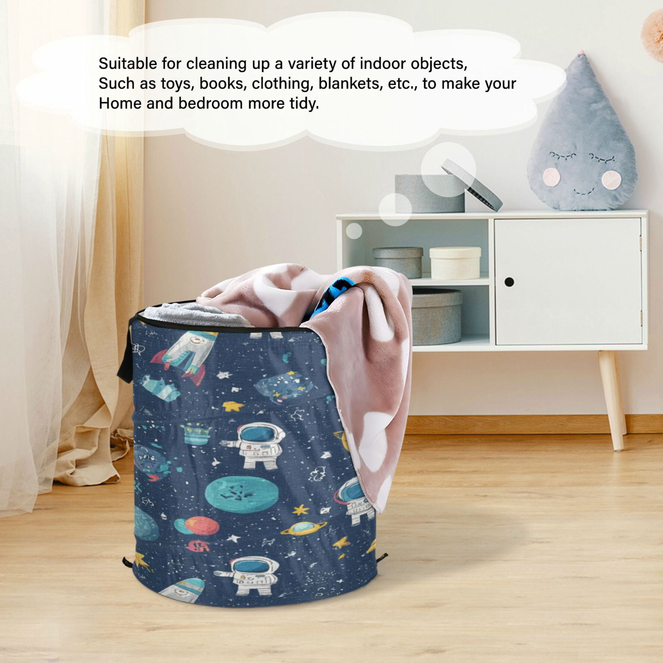 Wobogo Space Themed Foldable Laundry Baskets with Carry Handle Zipper Closure Travel Bathroom College Dorm Essentials