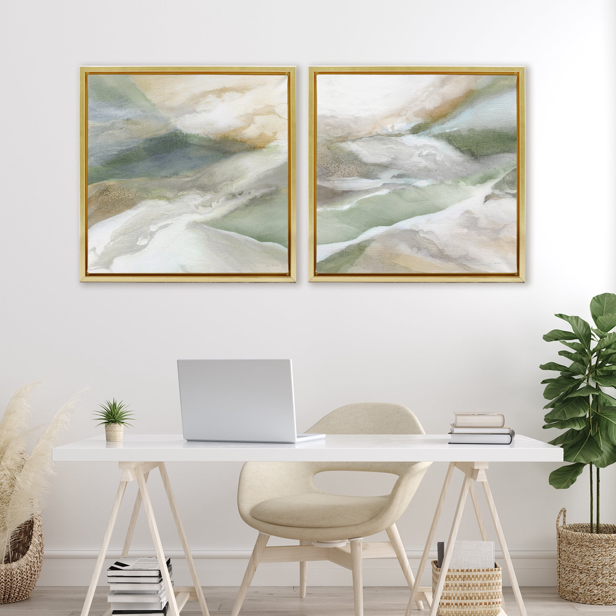 Stupell Industries Serene Misty Valley Abstraction 2 Piece Gold Framed Floater Canvas Set, design by Carol Robinson