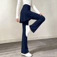 thumbnail image 3 of OGLCCG Girls Skirted Flare Leg Pants, Side Drawstring 2-in-1 Skort Yoga Pants Stretchy Athletic Bell Bottoms for Dance(Navy,9-10 Years), 3 of 8