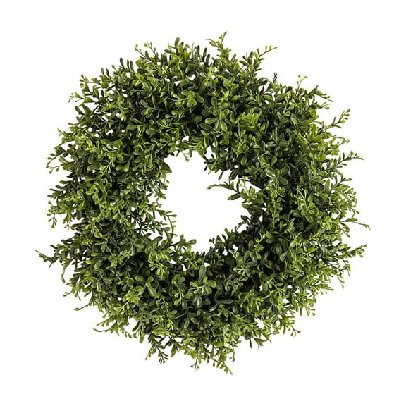SLYNSHome Artificial Green Leaves Wreath,18 inch Boxwood Wreath Outdoor Green Garland for Front Door Wall Window Party Décor