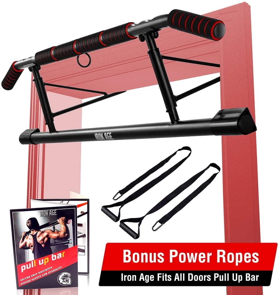 IRON AGE Pull Up Bar for Doorway Angled Grip Home Gym Exercise