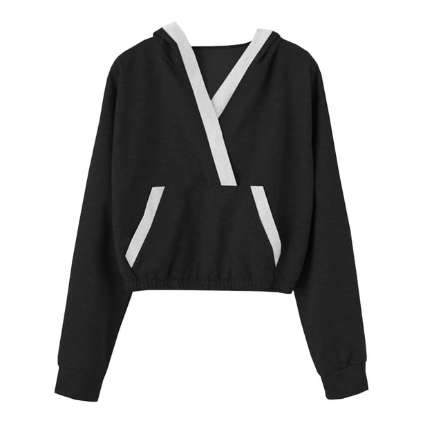 Gibobby blusas y camisas Camiseta básica sólida de cuello redondo para niñas pequeñas para niños pequeños, camisetas de manga larga holgadas informales con bolsillos deportivos (Negro, 9-12 Años)