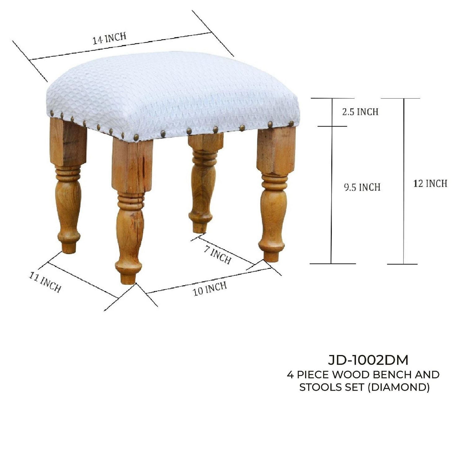 4 Piece Wood Bench And Stools Set (Diamond)