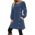 thumbnail image 3 of IFNWSV Robes Grande Taille, Robe Ample à Manches Longues à Col Rond avec Boutons et Poche, Style Décontracté et Tendance pour le Magasinage Quotidien en Plein Air, Robes d'Été pour Femmes Bleu 3TG, 3 of 8