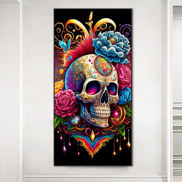 Cuadros Decorativos 5D bricolaje taladro redondo completo diamante pintura esqueleto humano decoración artesanía (GS3553) Wdftyju de costura negro 4 estilos