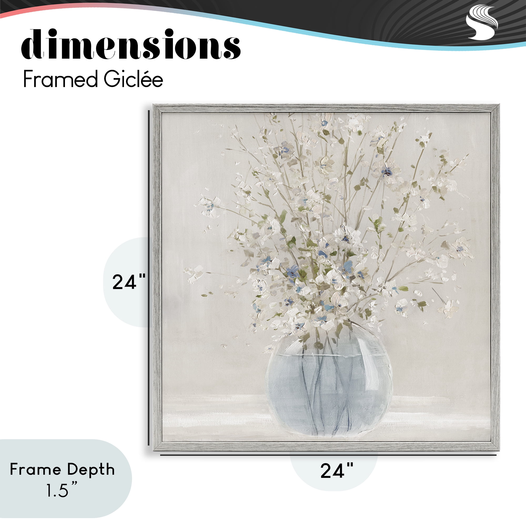 Stupell Industries Serene Glass Vase Bouquet Gray Framed Giclee Art, design by Carol Robinson