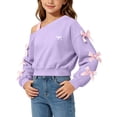 thumbnail image 5 of BLVB Girls off the Shoulder Sweatshirt Cute Long Sleeve Crop Pullover Tops Bowknot Fall Fashion Clothes for Teen Girls(Purple,14-15 Years), 5 of 6