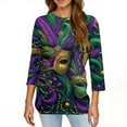 thumbnail image 4 of Mardi Gras Shirts for Women Sparkly Crew Neck Green Graphic Tee 3/4 Sleeve Glitter Gold Tunic Tops Green L, 4 of 5