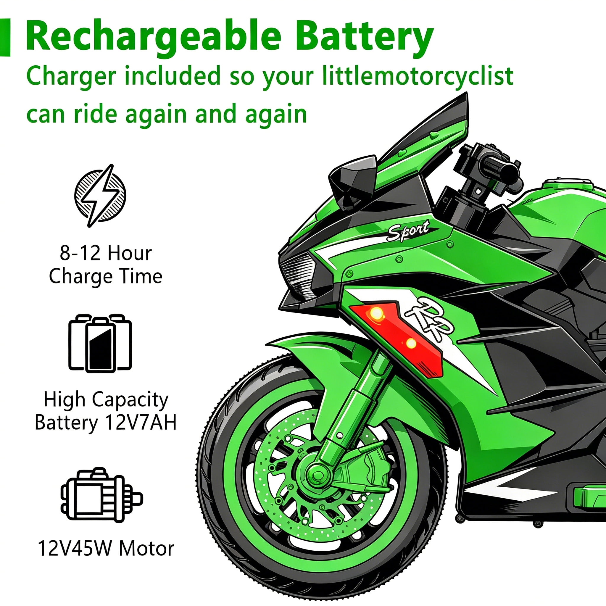 HNH Kids Motorcycle Ride On Car with Remote Control, 12V Electric Motorbike for Kids, LED Tire and Bluetooth Music, Ride On Car Gift