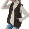 thumbnail image 3 of Fiaer Womnes Vest Full Zip up Oversized Tanks Sleeveless Solid Color Warm V Neck Loose Fit Tops with Pockets Coffee M, 3 of 6