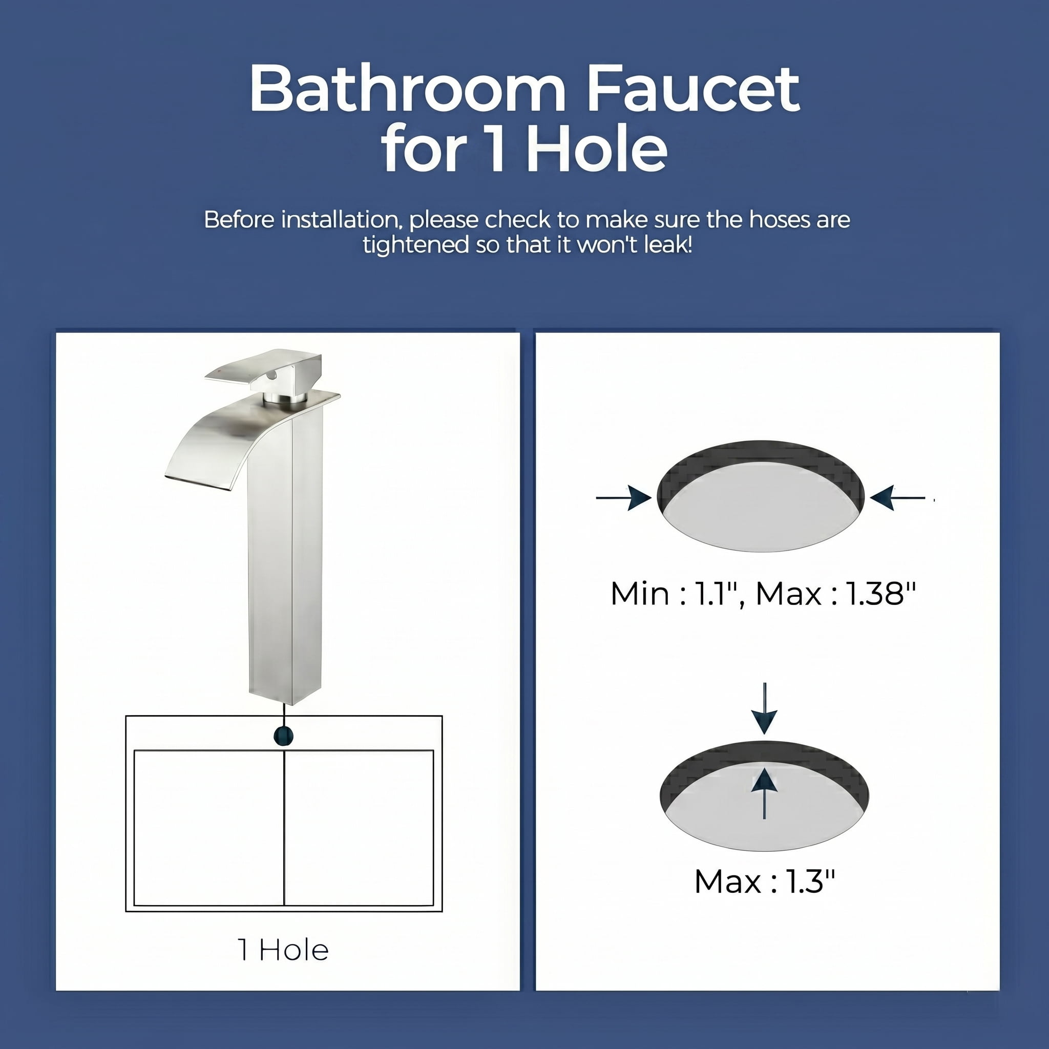 TVOFEK Vessel Sink Faucet Brushed Nickel, Tall Waterfall Bathroom Faucet One Hole with Pop Up Drain and cUPC Hoses for Countertop Sink Basin