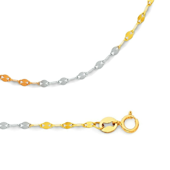 Solid 14k Yellow White Rose Gold Chain Cable Necklace Mirror Stamped Twisted Link 1.7 mm 16 inch