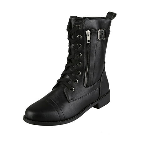 

Ketyyh-chn99 Boots for Women Western Walking Shoes Women 2024 Womens High Platform Mid Calf Chunky High Heel Round-Toe Side Zip Combat Boots For Women Black 9