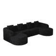 thumbnail image 4 of 111.8-Inch L-Shaped Curved Modular Sofawith Left and Right Facing Chaise, Modern Design Featuring Lychee-Textured Long-Pile Polyester Fabric, Curved Backrest with Three Pillows (Black), 4 of 11