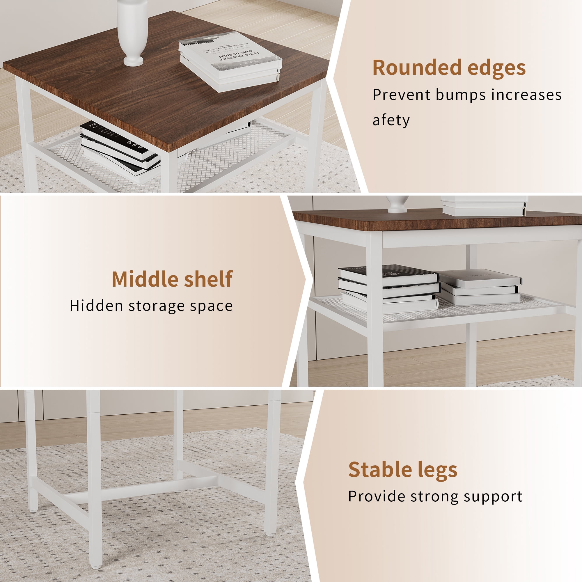 Bar Table Set of 2,Bistro Kitchen Table Sets,Wood Pub Bar Table Set with Storage Rack for Small Space,Apartment,beige brown