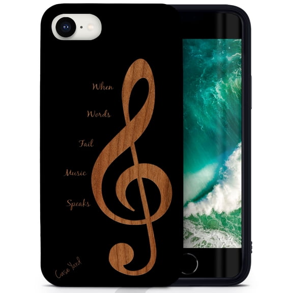 Case Yard Wooden Case for iPhone-SE Soft TPU Silicone cover Slim Fit Shockproof Wood Protective Phone Cover for Girls Boys Men and Women Supports Wireless Charging Music Design