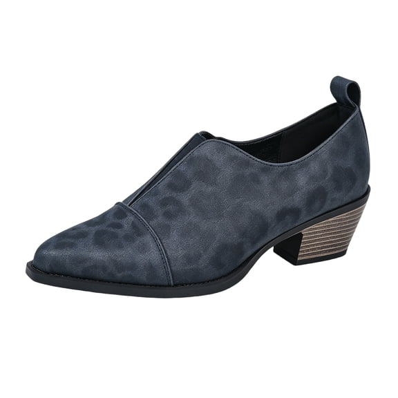 EKVAHL Women's Slip‑On Low Heel Booties, Classic Faux Suede Pointed Toe Walking Pumps, Stable Stacked Heel Ankle Boots Blue