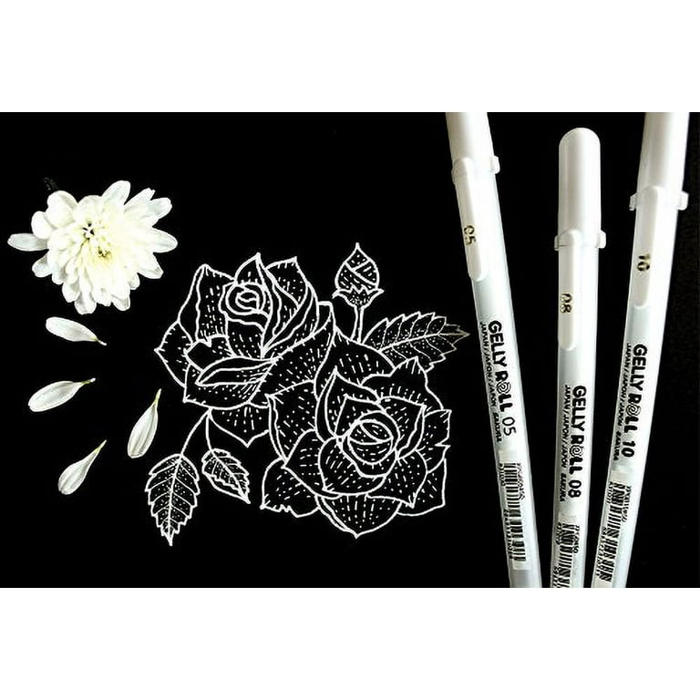Sakura Gelly Roll Gel Pens - 05/08/10 - Bright White Ink - Blister Pack of  3