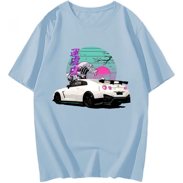 Camiseta de Anime Initial D para hombre camisa con estampado de coche R35 Skyline GTR Vaporwave JDM Legend manga corta de algodón