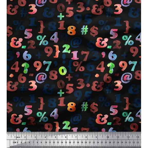 Soimoi Black Cotton Voile Fabric Mathematical Symbol Print Fabric by Yard 42 Inch Wide