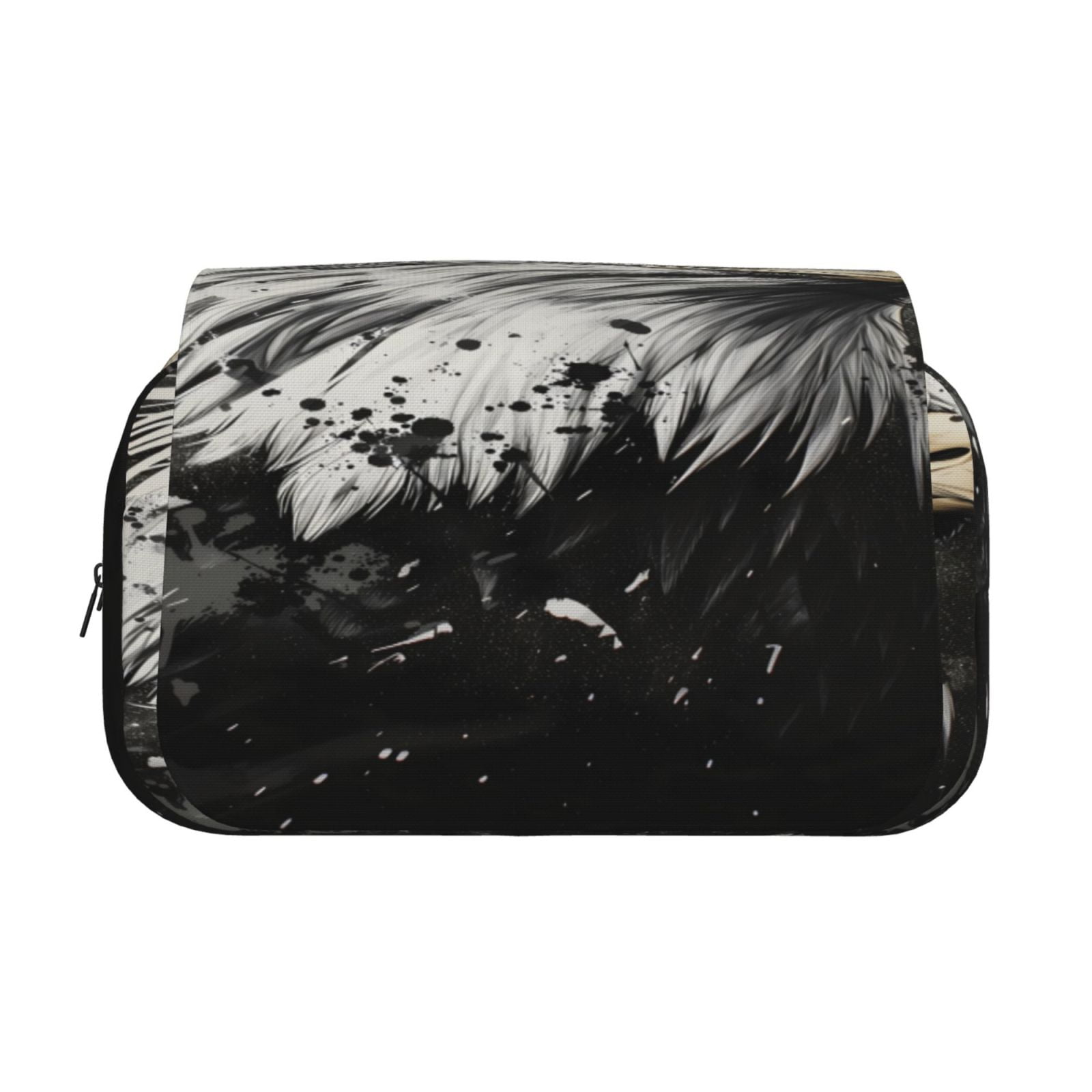 Rateoe Ink Style Bald Eagle Pattern Double Clamshell Pen Case, Storage Organizer with Two Zipper Compartments– Holds Up to 50 Pencils & Pens